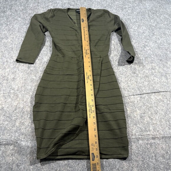 Bebe Dress Womens Green Bandage Stretch Bodycon Knit Sheath 3/4 Sleeve S Flaw - Picture 3 of 10